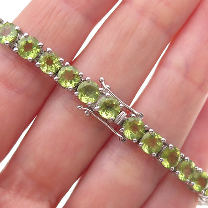 925 Sterling Silver Vintage Real Round-Cut Peridot Bracelet 6.75"
