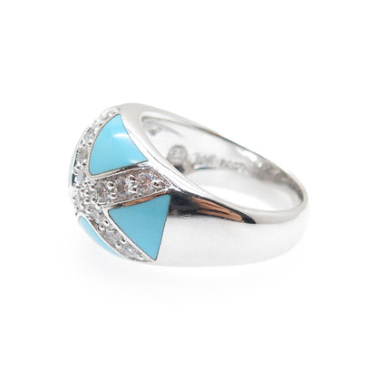 ERIC GROSSBARDT 925 Sterling Silver Vintage Real Turquoise & C Z Ring Size 8