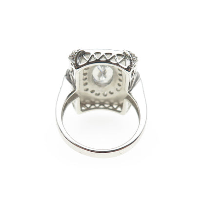 925 Sterling Silver Vintage Enamel & C Z Bohemian Ring Size 6