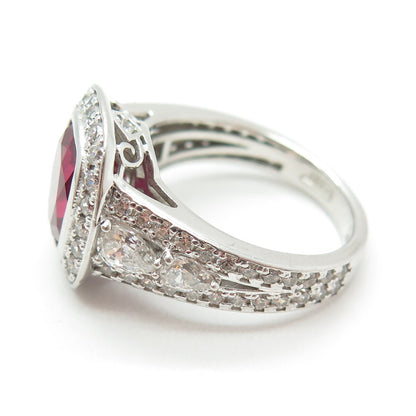 925 Sterling Silver Lab-Created Ruby & C Z Ring Size 8.25