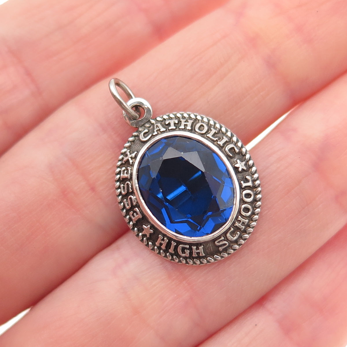 925 Sterling Vintage '67 Lab-Created Sapphire Essex Catholic High School Pendant
