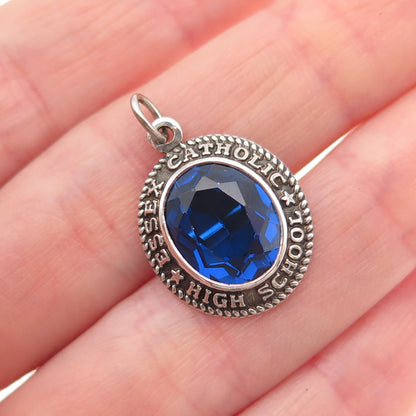 925 Sterling Vintage '67 Lab-Created Sapphire Essex Catholic High School Pendant