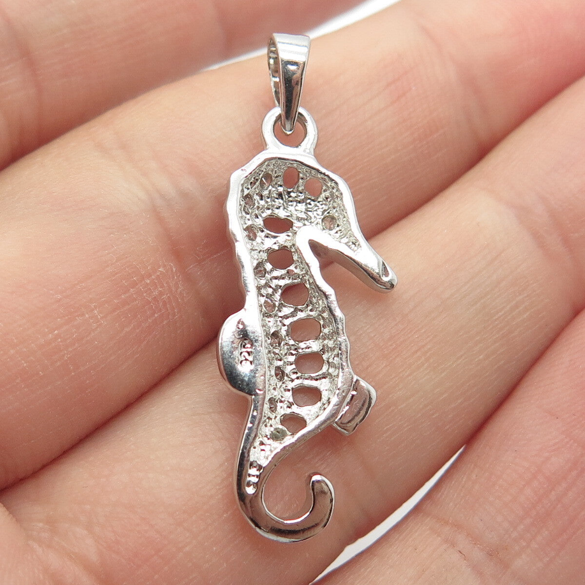925 Sterling Silver C Z Seahorse Pendant