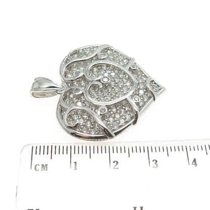 925 Sterling Silver Pave C Z Heart Large Pendant