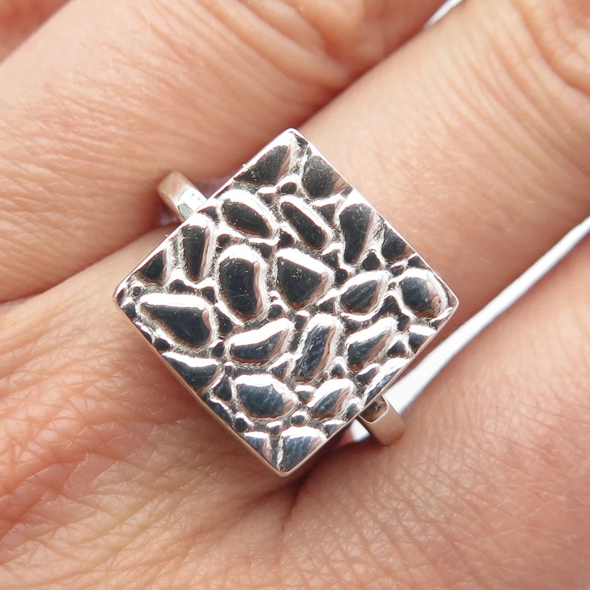 925 Sterling Silver Vintage Mexico Pebble Ring Size 7.25