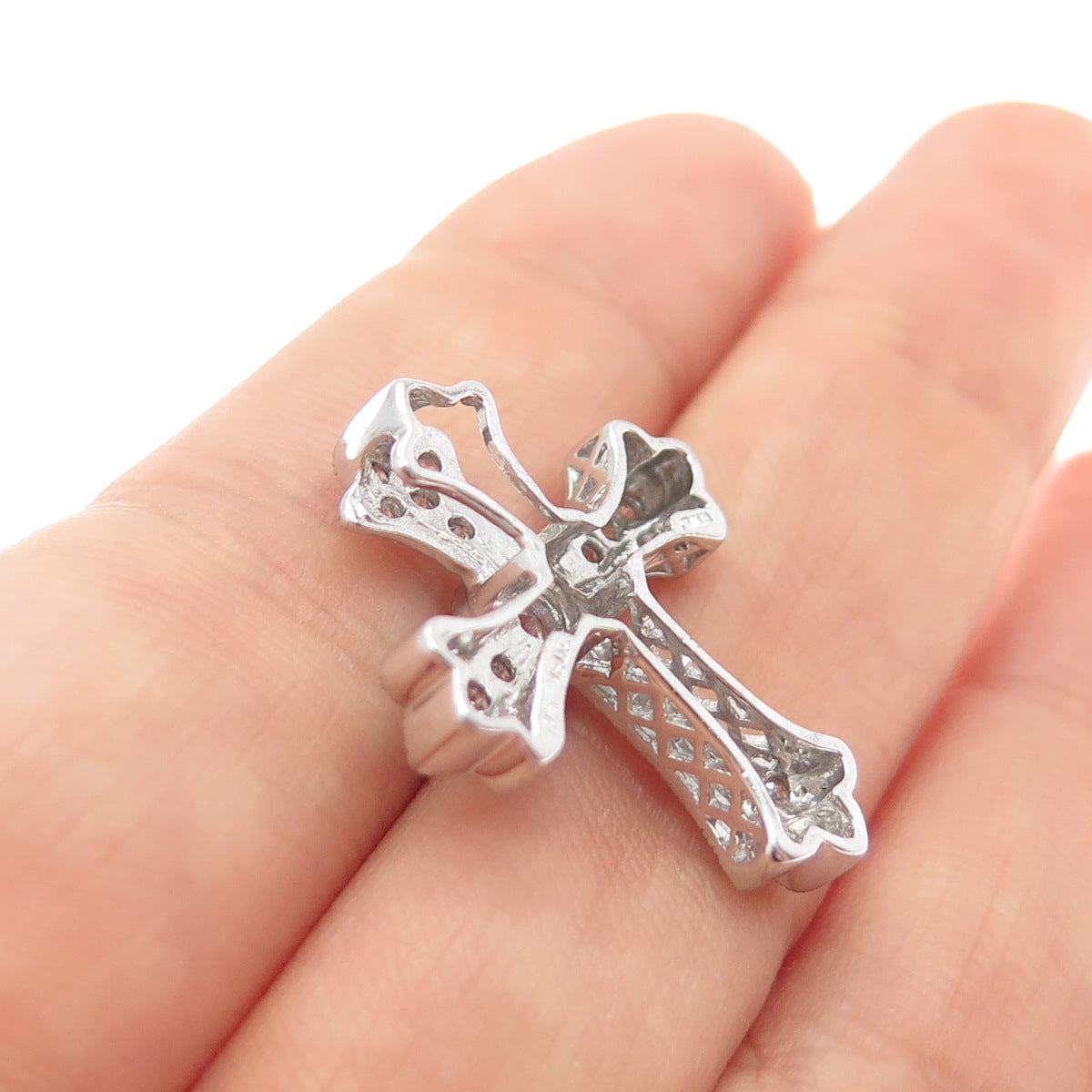 MEDA 925 Sterling Silver Round-Cut C Z Cross Slide Charm Pendant