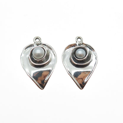 HAGIT GORALI Sterling Silver Vintage Israel Real Pearl Modernist Jacket Earrings