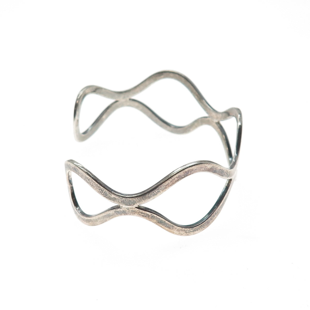 925 Sterling Silver Vintage Modernist Wavy Oxidized Adjustable Cuff Bracelet 7"