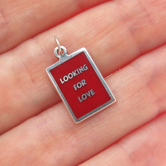 925 Sterling Silver Red Enamel Looking For Love Minimalist Charm Pendant