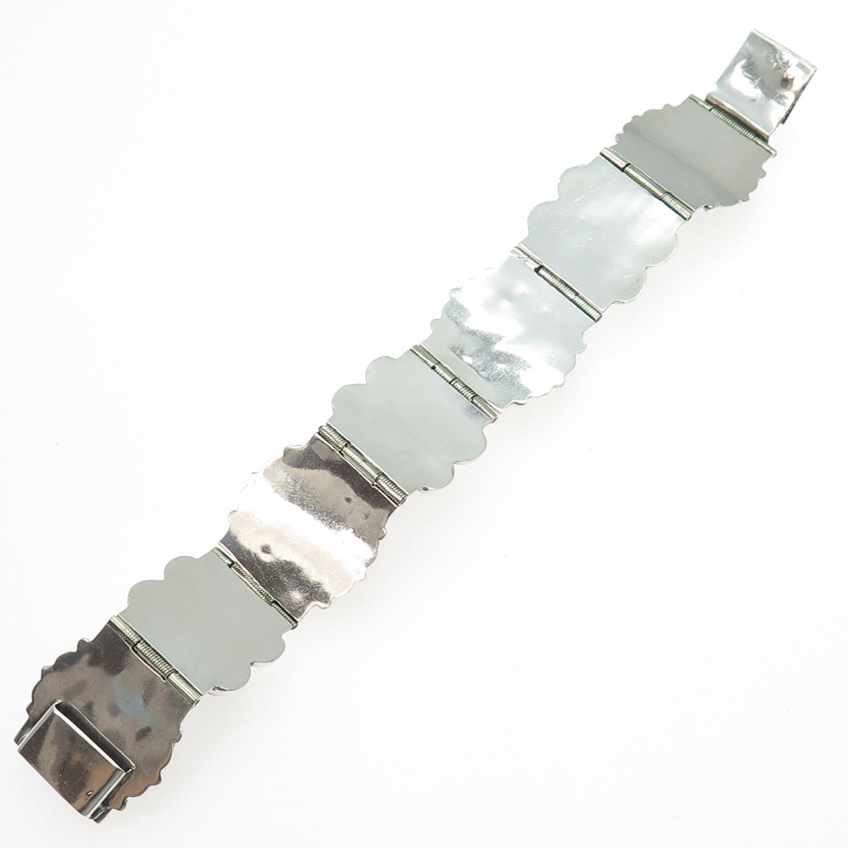 925 Sterling Silver Vintage Mexico Real Green Onyx Panel Link Bracelet 6.75"