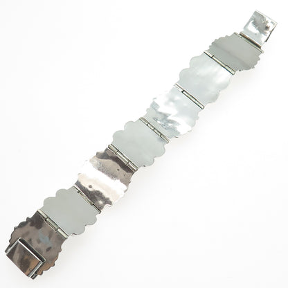 925 Sterling Silver Vintage Mexico Real Green Onyx Panel Link Bracelet 6.75"