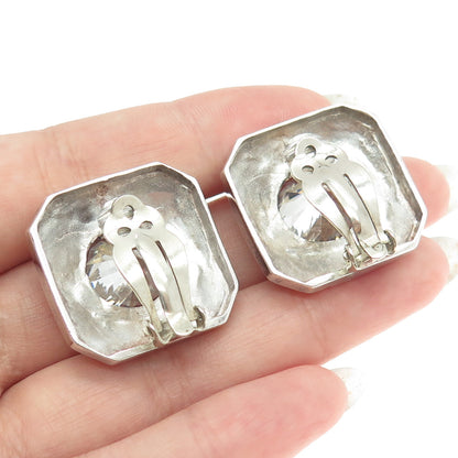 925 Sterling Silver Vintage Round-Cut C Z Clip On Earrings