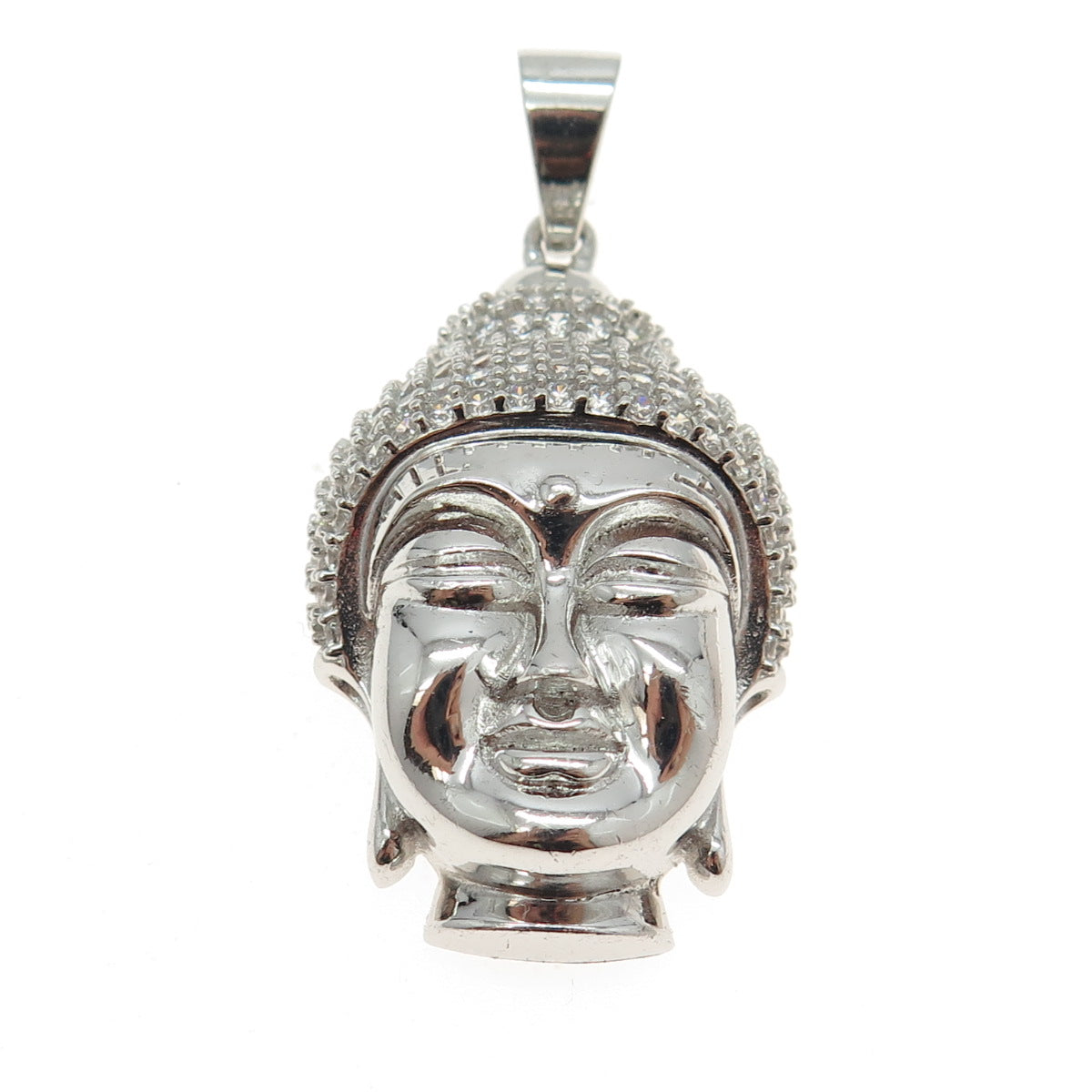 925 Sterling Silver Round-Cut C Z Buddha Pendant