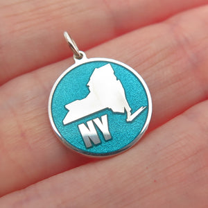 925 Sterling Silver Turquoise Enamel New York State Map Minimalist Charm Pendant