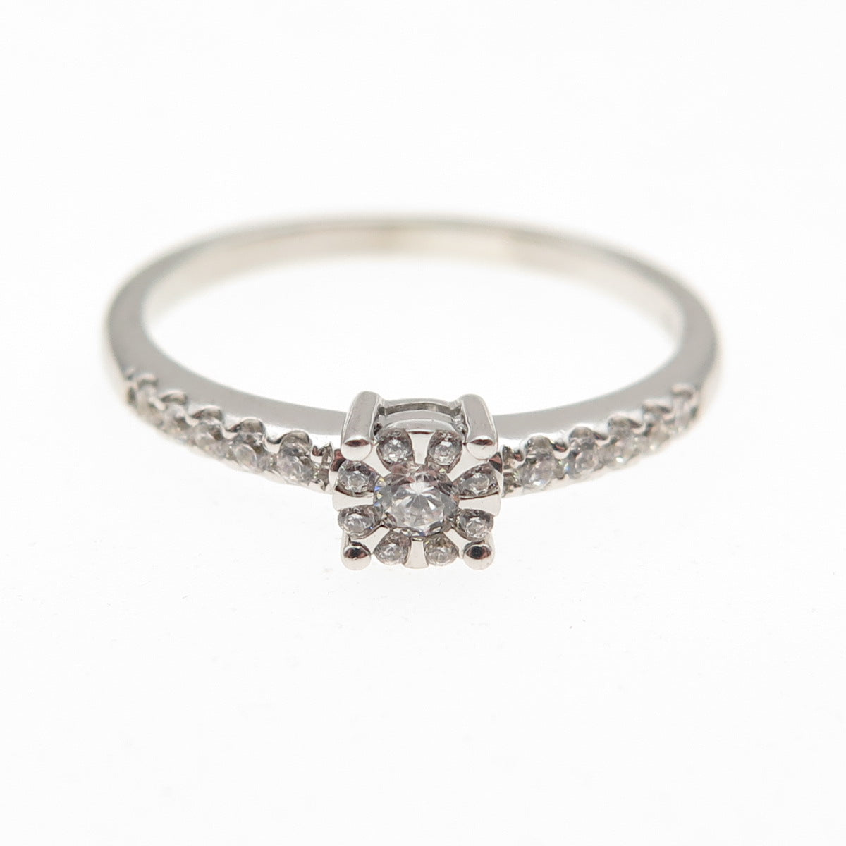 925 Sterling Silver Round-Cut C Z Engagement Ring Size 7