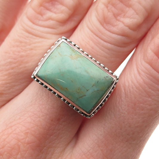 Sidney Evan 925 Sterling Silver Vintage Real Turquoise Oxidized Ring Size 8