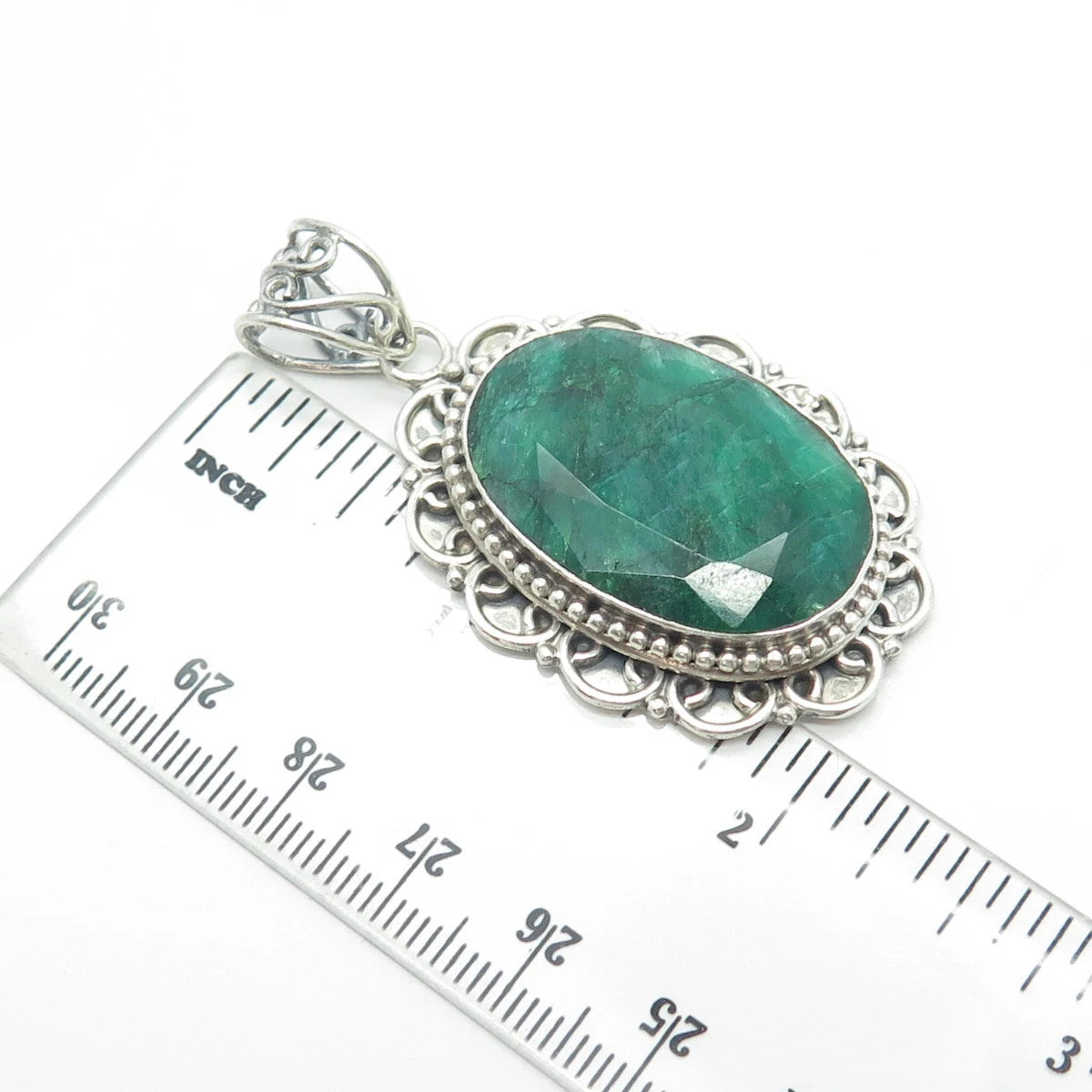 925 Sterling Silver Vintage Real Oval-Cut Green Zoisite Gem Swirl Oval Pendant