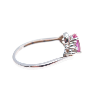 SAI 925 Sterling Silver Real Pink & White Sapphire Ring Size 6.75