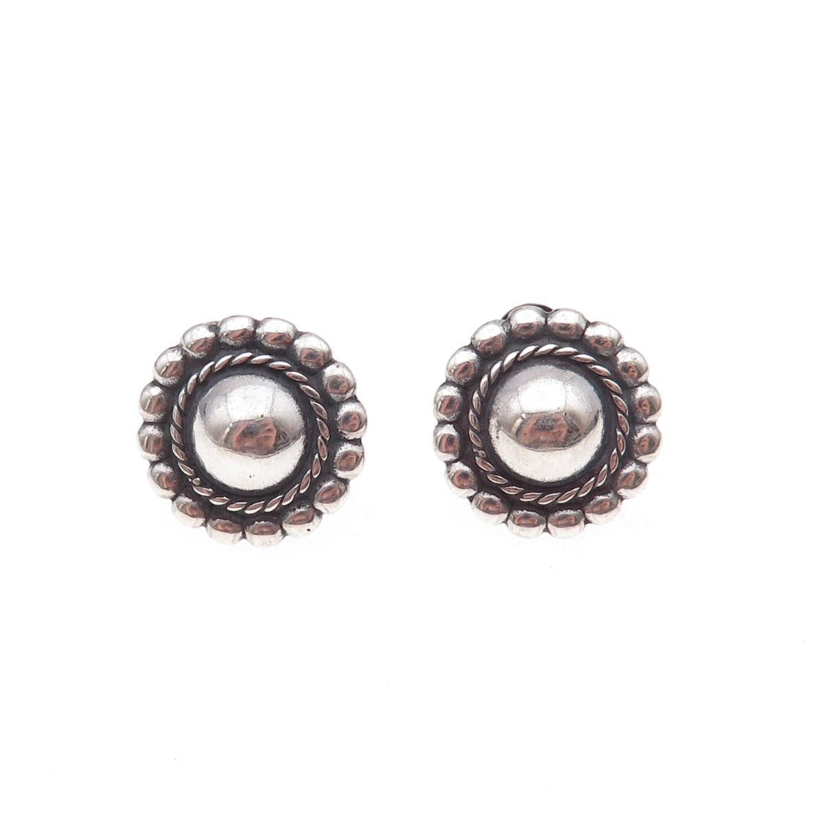 Old Pawn 925 Sterling Silver Vintage Southwestern Sun Beaded Tribal Earrings