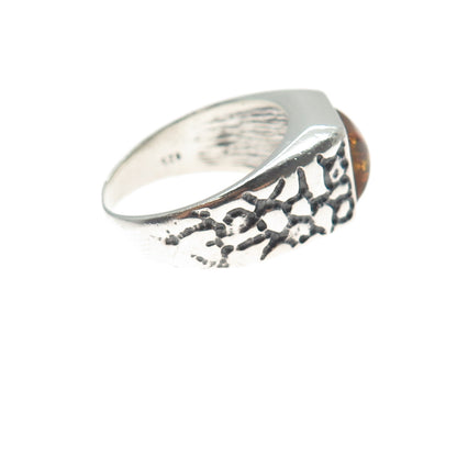 925 Sterling Silver Vintage Real Amber Desert Oxidized Ring Size 8.25