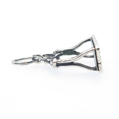 925 Sterling Silver Vintage Liberty Bell Arch Oxidized Minimalist Charm Pendant