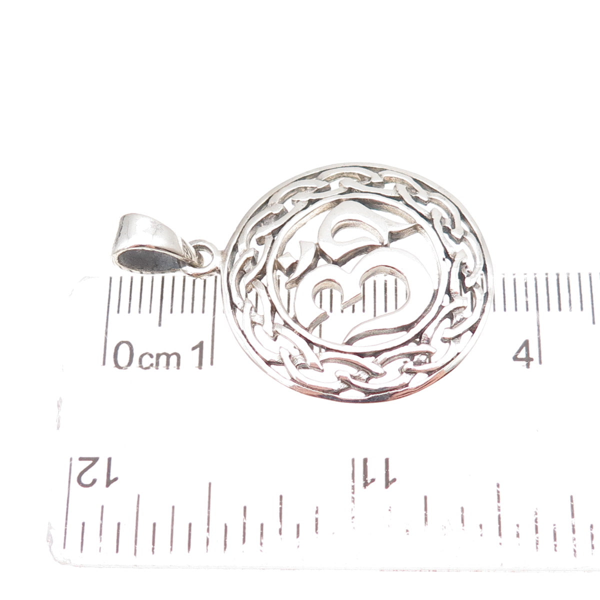 925 Sterling Silver Vintage Om Mantra Oxidized Charm Pendant