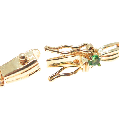 925 Sterling Silver Gold Plated Round-Cut Green & White C Z Bracelet 6.75"