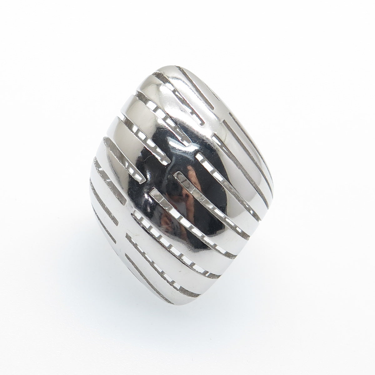925 Sterling Silver Italy Modernist Rhombus Ribbed Dome Ring Size 8.5