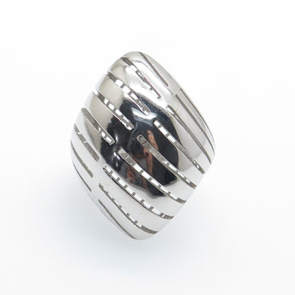 925 Sterling Silver Italy Modernist Rhombus Ribbed Dome Ring Size 8.5