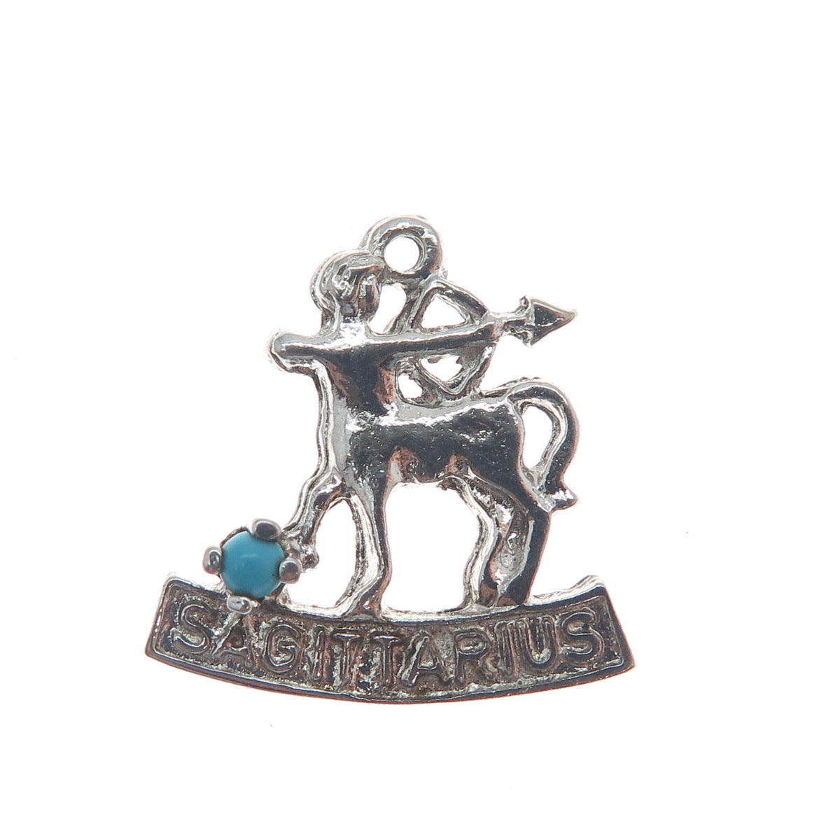 VJS Vintage Gold Silver 925 Sterling Real Turquoise Sagittarius Zodiac Pendant