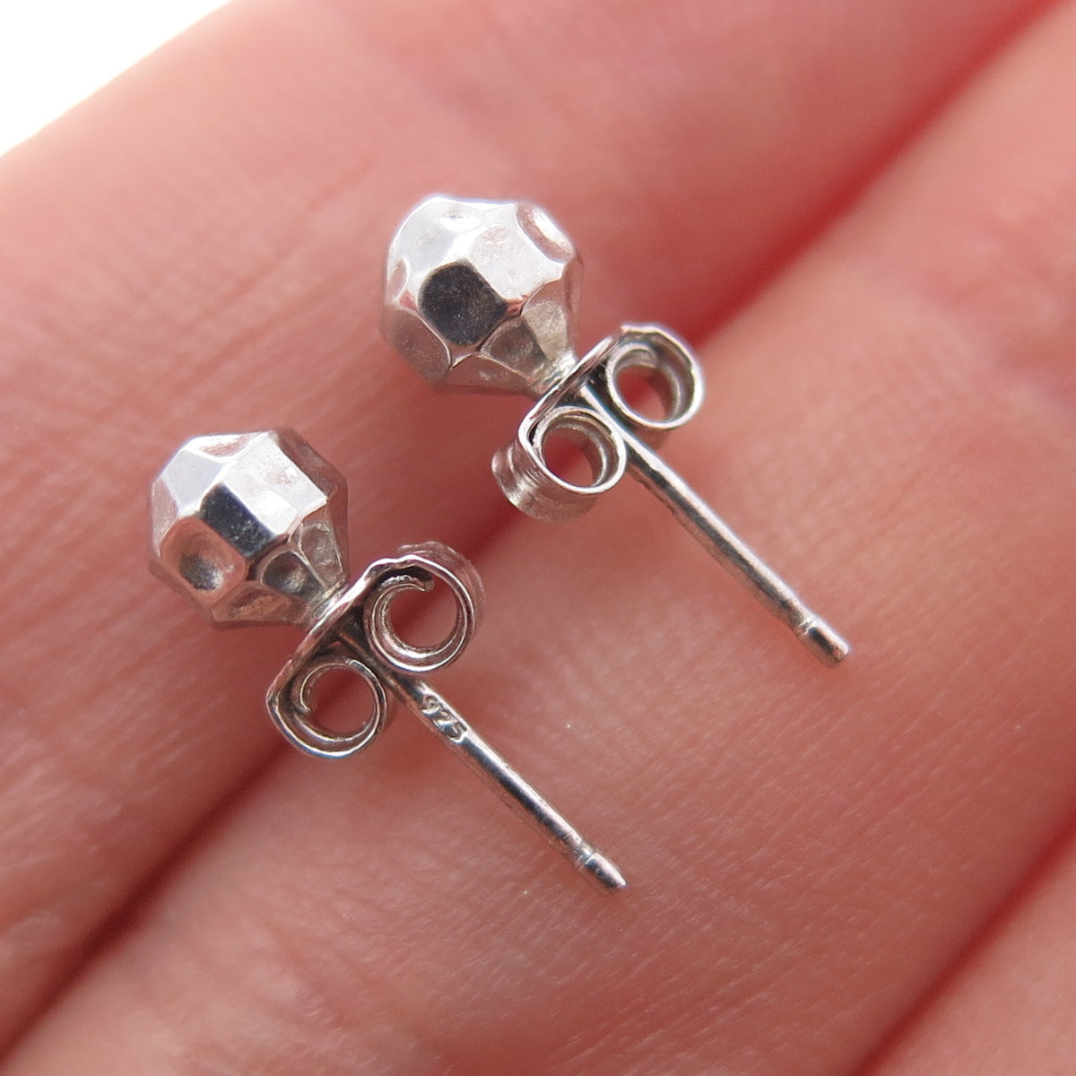 925 Sterling Silver Hammered Ball Stud Earrings