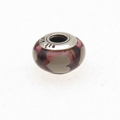 Pandora 925 Sterling Silver Murano Glass Heart Slide Bead Charm