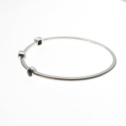 Sun Jewels 925 Sterling Silver Real Diamond & Black Spinel Bangle Bracelet 7.5"