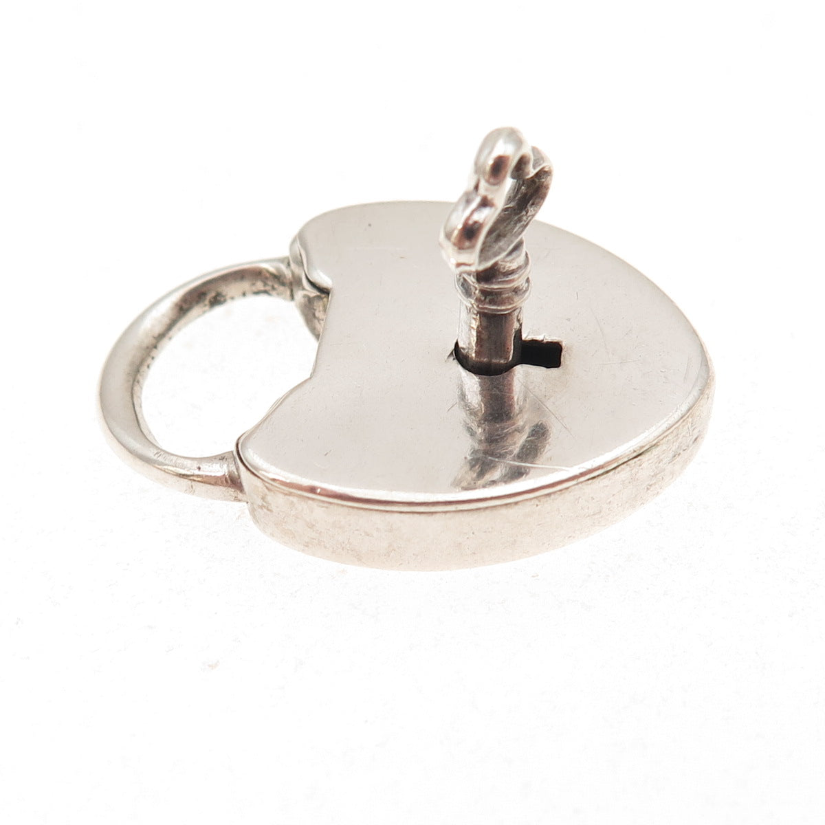 925 Sterling Silver Antique Art Deco Heart & Key Padlock Chatelaine Pendant