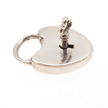 925 Sterling Silver Antique Art Deco Heart & Key Padlock Chatelaine Pendant