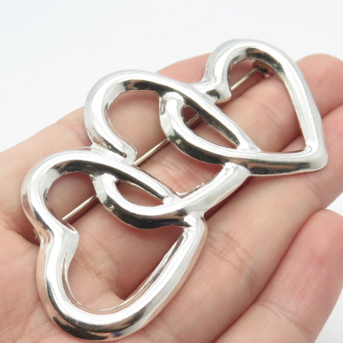 925 Sterling Silver Vintage Mexico Triple Heart Pin Brooch