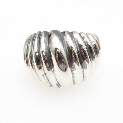 925 Sterling Silver Vintage Modernist Ribbed Dome Oxidized Ring Size 9