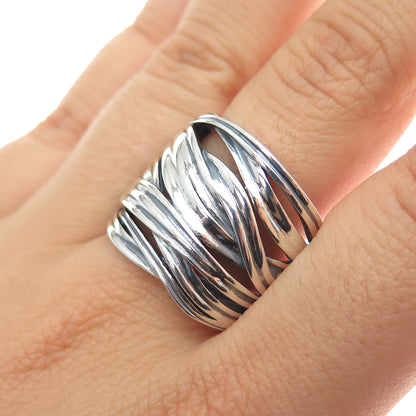 925 Sterling Silver Vintage Modernist Crisscross Oxidized Ring Size 9.25