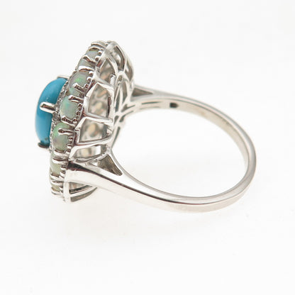 D'Joy 925 Sterling Silver Real Turquoise Opal & White Topaz Ring Size 8