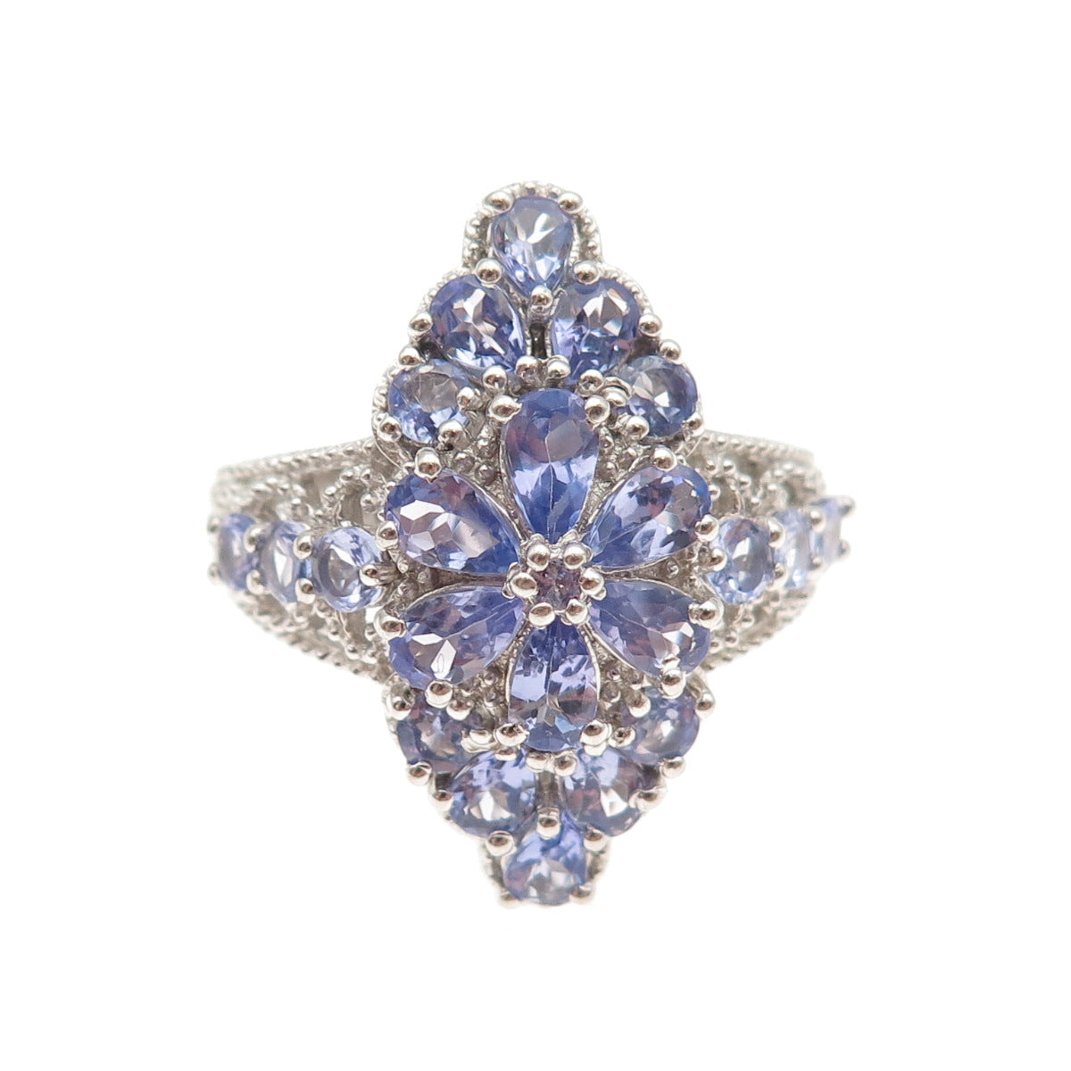 Chuck Clemency Sterling Silver Real Pear & Round-Cut Tanzanite Ring Size 8.25