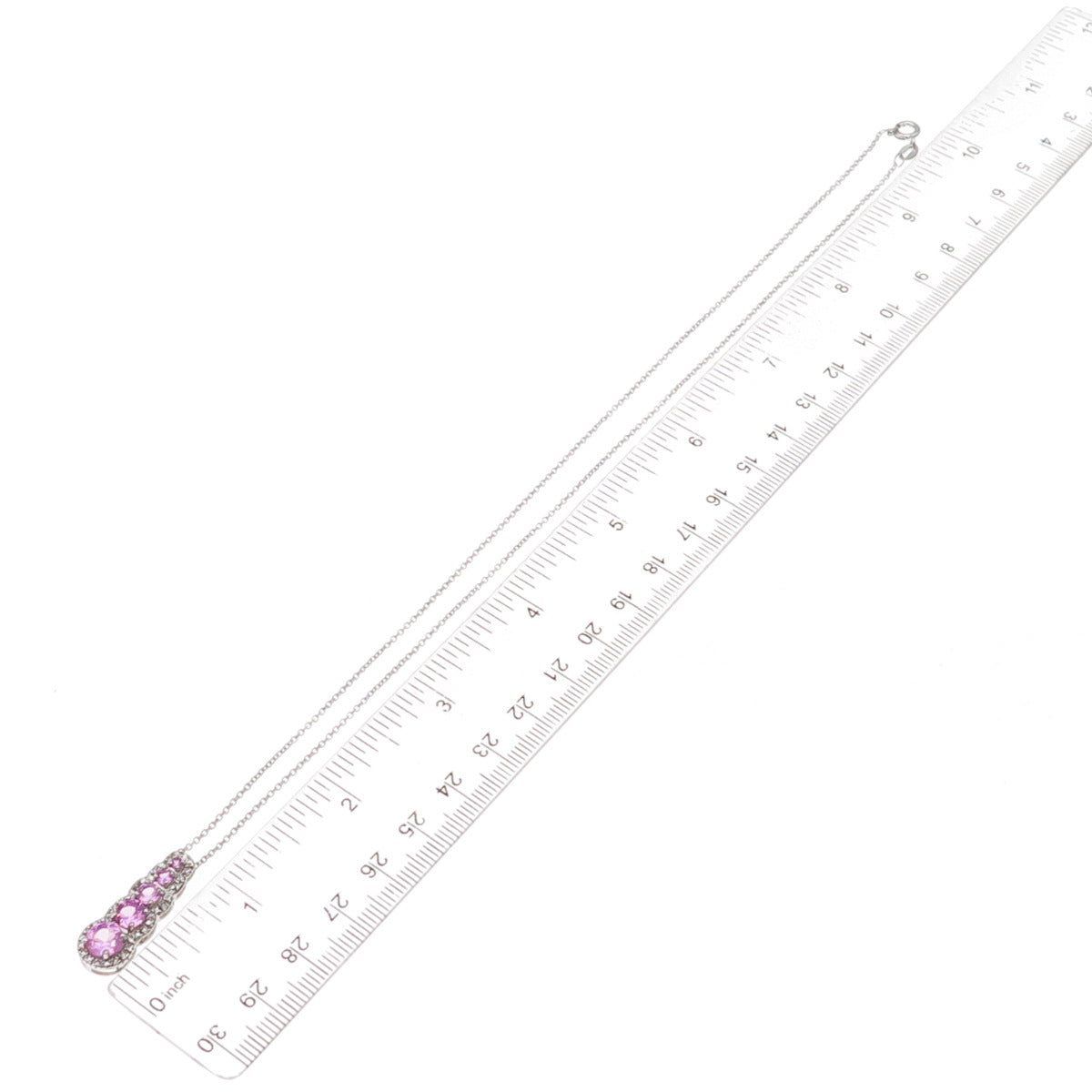 925 Sterling Silver Real Diamond & Pink Topaz Cable Chain Necklace 18"