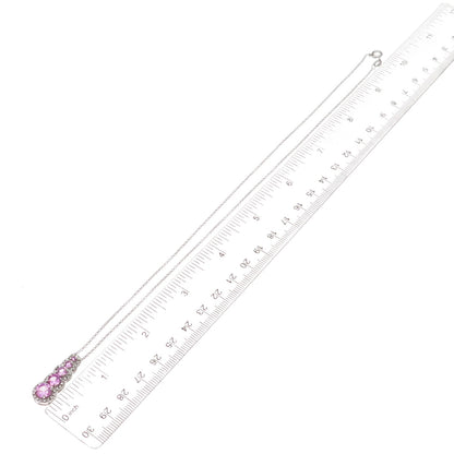925 Sterling Silver Real Diamond & Pink Topaz Cable Chain Necklace 18"