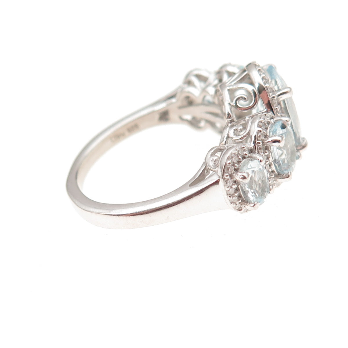 D'Joy 925 Sterling Silver Real Aquamarine & Moissanite Ring Size 7
