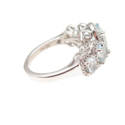 D'Joy 925 Sterling Silver Real Aquamarine & Moissanite Ring Size 7