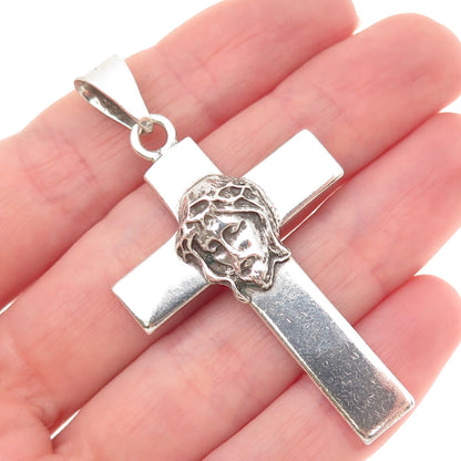 925 Sterling Silver Vintage Mexico Jesus Cross Oxidized Pendant