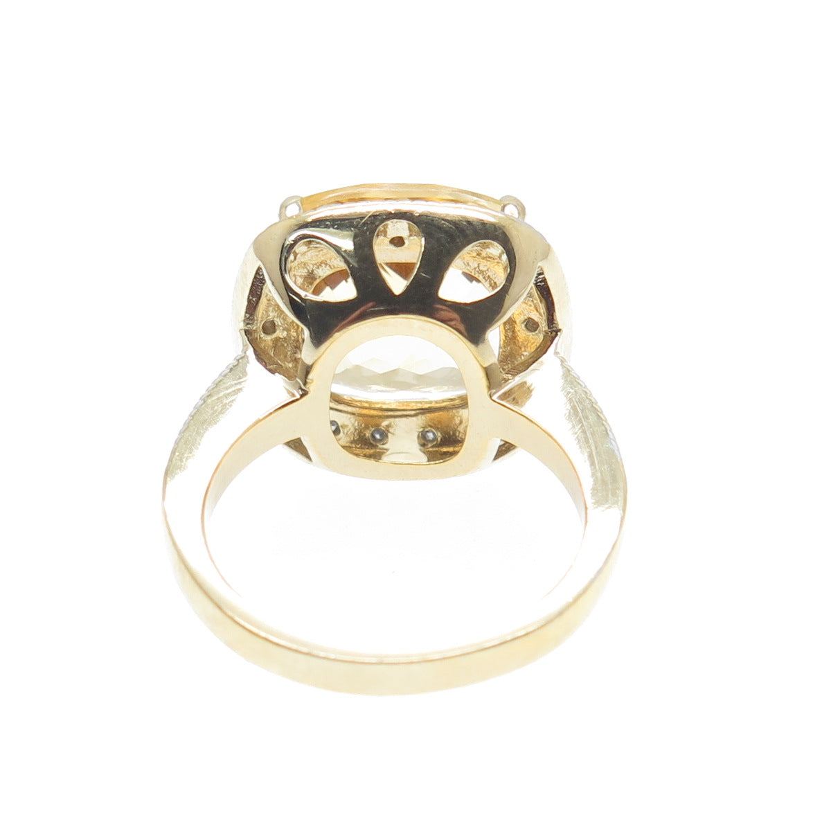 925 Sterling Silver Gold Plated Real Diamond & Cushion-Cut Citrine Ring Size 6