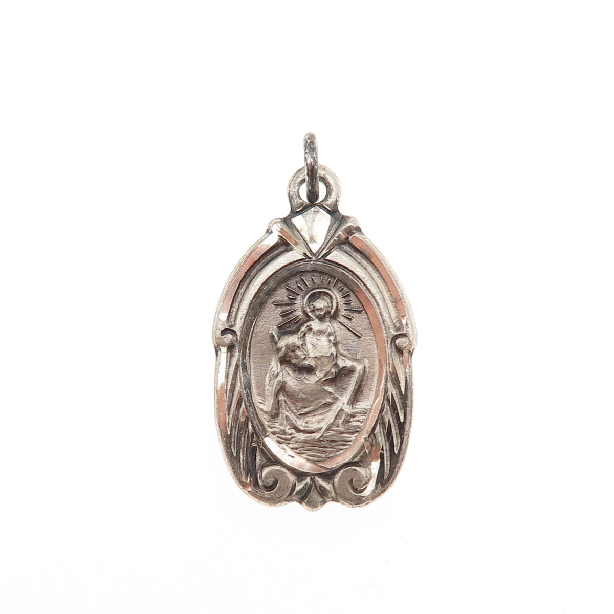 HMH Religious Sterling Antique Art Deco St. Christopher Catholic Medal Pendant