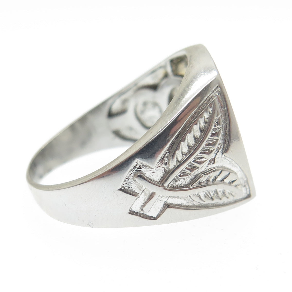 925 Sterling Silver Real Round-Cut Diamond Eagle Signet Ring Size 10.25