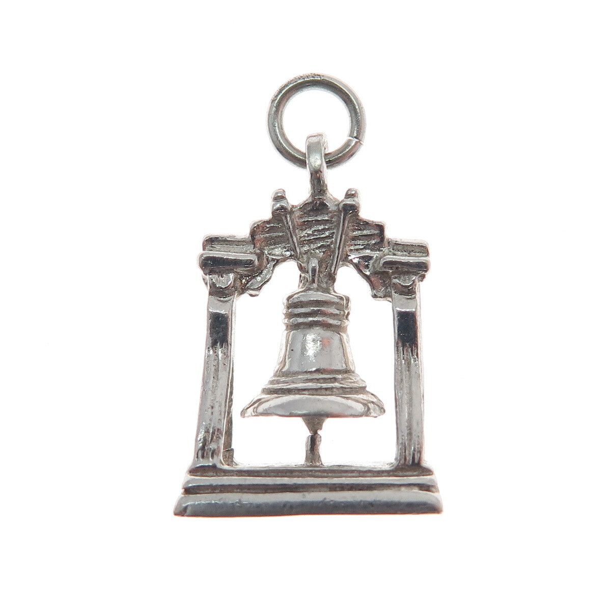 KINNEY Sterling Silver Antique Art Deco Liberty Bell Minimalist Charm Pendant