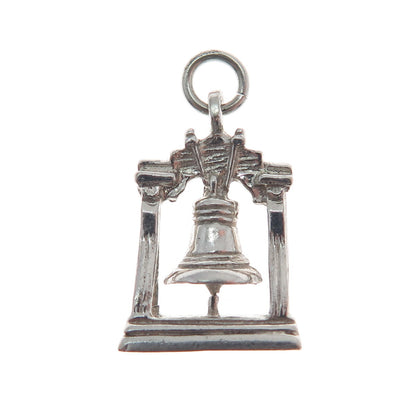 KINNEY Sterling Silver Antique Art Deco Liberty Bell Minimalist Charm Pendant